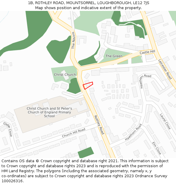 1B, ROTHLEY ROAD, MOUNTSORREL, LOUGHBOROUGH, LE12 7JS: Location map and indicative extent of plot