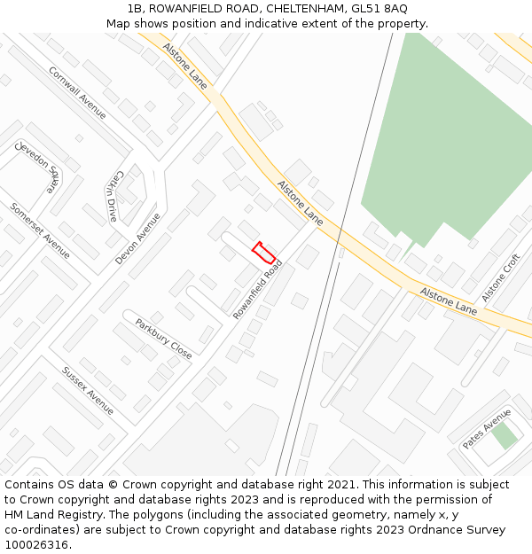 1B, ROWANFIELD ROAD, CHELTENHAM, GL51 8AQ: Location map and indicative extent of plot