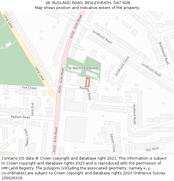 1B, RUDLAND ROAD, BEXLEYHEATH, DA7 6DB: Location map and indicative extent of plot