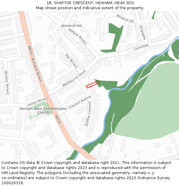 1B, SHAFTOE CRESCENT, HEXHAM, NE46 3DS: Location map and indicative extent of plot