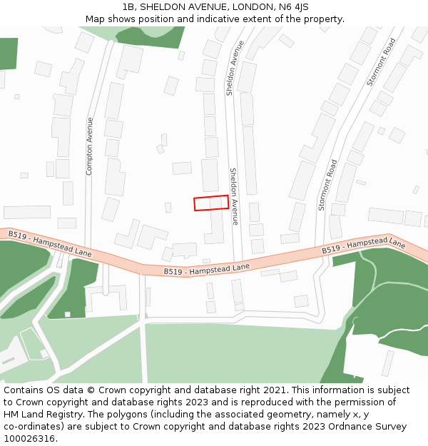 1B, SHELDON AVENUE, LONDON, N6 4JS: Location map and indicative extent of plot