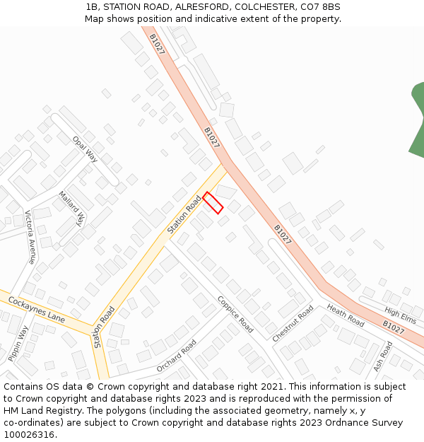 1B, STATION ROAD, ALRESFORD, COLCHESTER, CO7 8BS: Location map and indicative extent of plot