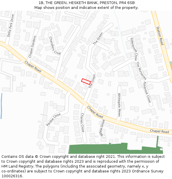 1B, THE GREEN, HESKETH BANK, PRESTON, PR4 6SB: Location map and indicative extent of plot