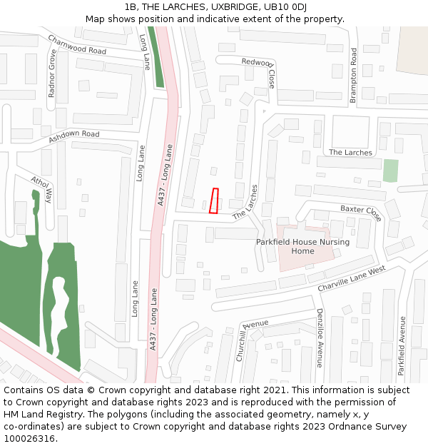 1B, THE LARCHES, UXBRIDGE, UB10 0DJ: Location map and indicative extent of plot