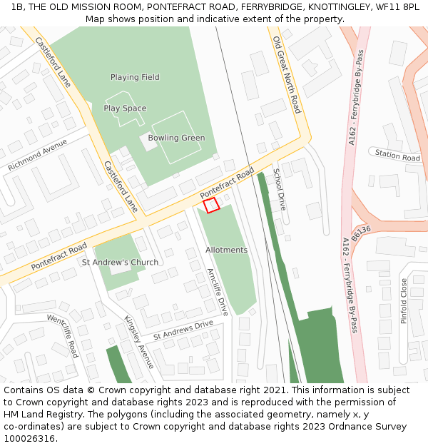 1B, THE OLD MISSION ROOM, PONTEFRACT ROAD, FERRYBRIDGE, KNOTTINGLEY, WF11 8PL: Location map and indicative extent of plot