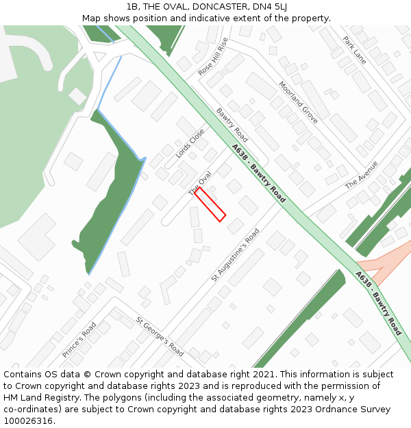 1B, THE OVAL, DONCASTER, DN4 5LJ: Location map and indicative extent of plot