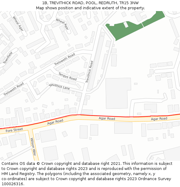 1B, TREVITHICK ROAD, POOL, REDRUTH, TR15 3NW: Location map and indicative extent of plot