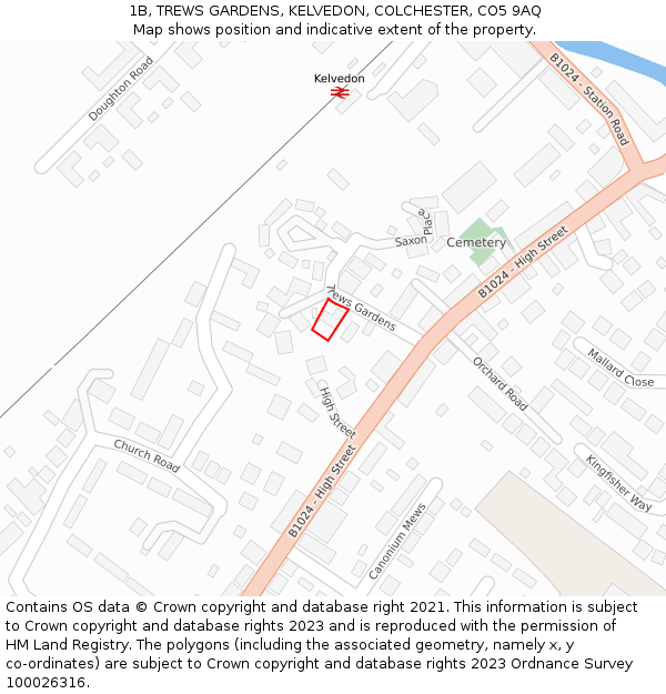 1B, TREWS GARDENS, KELVEDON, COLCHESTER, CO5 9AQ: Location map and indicative extent of plot