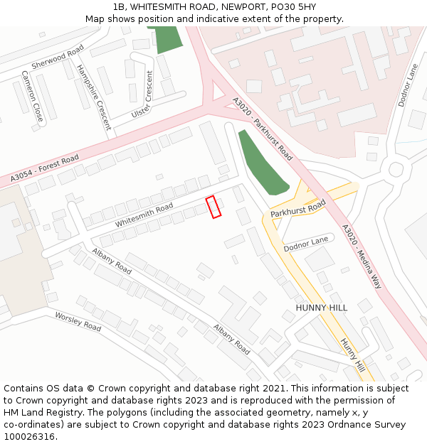 1B, WHITESMITH ROAD, NEWPORT, PO30 5HY: Location map and indicative extent of plot