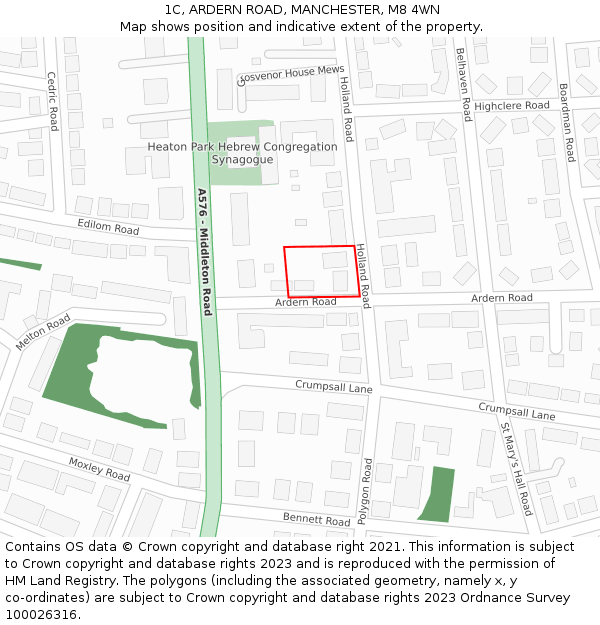 1C, ARDERN ROAD, MANCHESTER, M8 4WN: Location map and indicative extent of plot