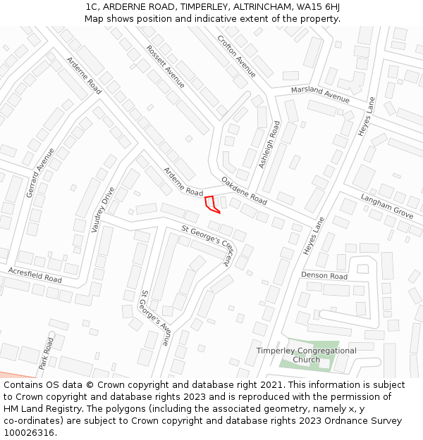 1C, ARDERNE ROAD, TIMPERLEY, ALTRINCHAM, WA15 6HJ: Location map and indicative extent of plot