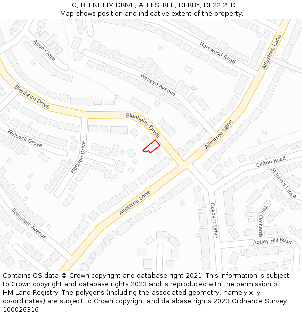 1C, BLENHEIM DRIVE, ALLESTREE, DERBY, DE22 2LD: Location map and indicative extent of plot