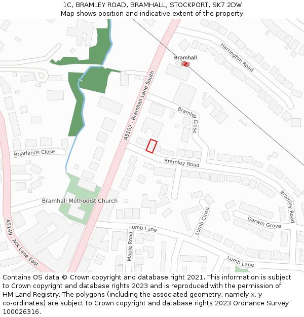 1C, BRAMLEY ROAD, BRAMHALL, STOCKPORT, SK7 2DW: Location map and indicative extent of plot