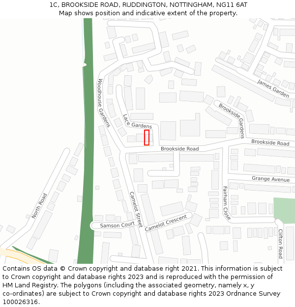 1C, BROOKSIDE ROAD, RUDDINGTON, NOTTINGHAM, NG11 6AT: Location map and indicative extent of plot