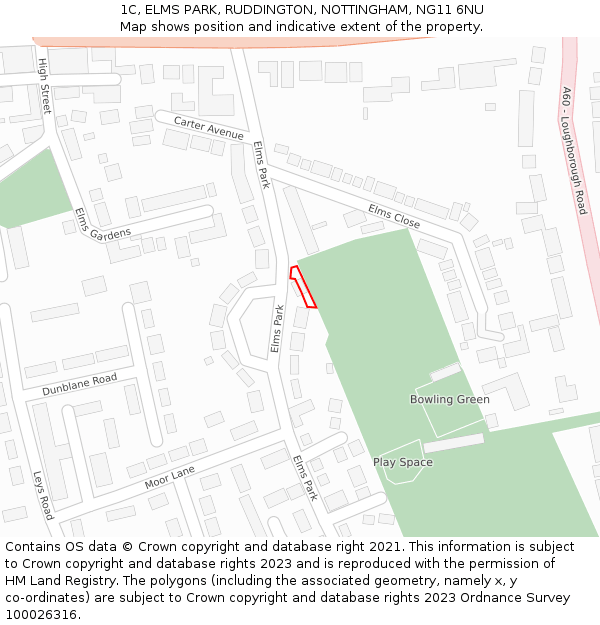 1C, ELMS PARK, RUDDINGTON, NOTTINGHAM, NG11 6NU: Location map and indicative extent of plot