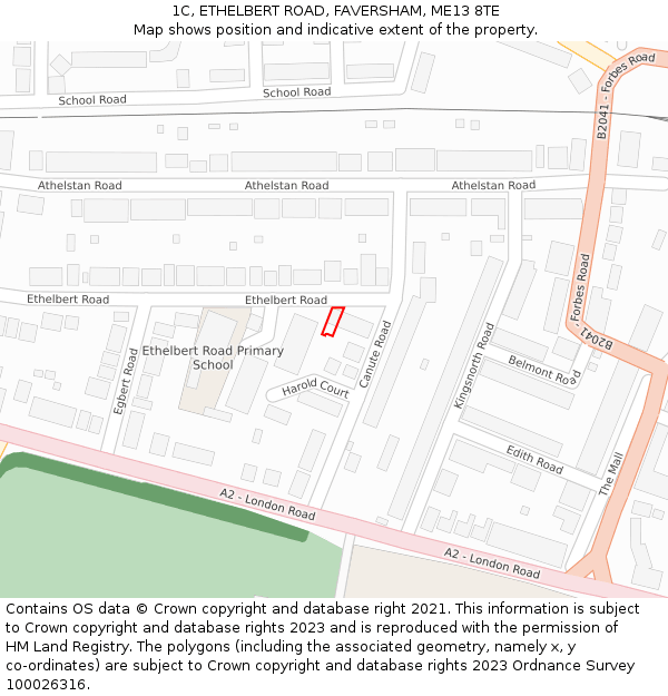 1C, ETHELBERT ROAD, FAVERSHAM, ME13 8TE: Location map and indicative extent of plot