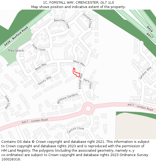 1C, FORSTALL WAY, CIRENCESTER, GL7 1LS: Location map and indicative extent of plot