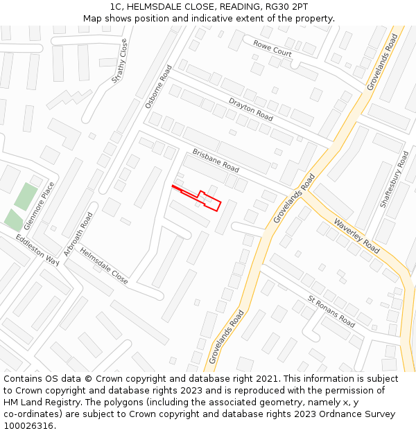 1C, HELMSDALE CLOSE, READING, RG30 2PT: Location map and indicative extent of plot
