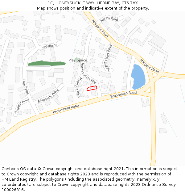 1C, HONEYSUCKLE WAY, HERNE BAY, CT6 7AX: Location map and indicative extent of plot