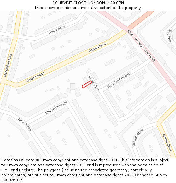 1C, IRVINE CLOSE, LONDON, N20 0BN: Location map and indicative extent of plot