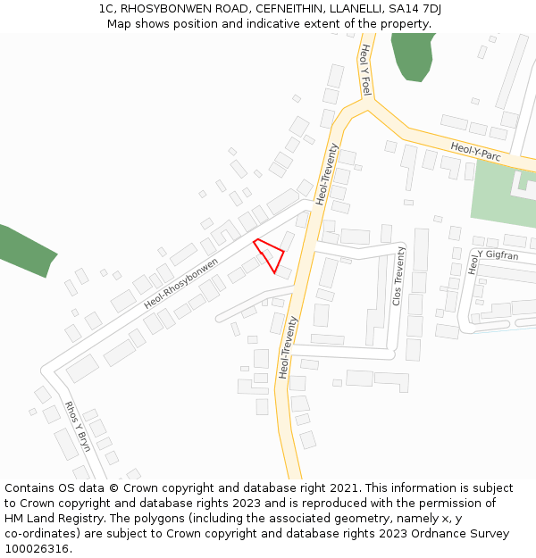 1C, RHOSYBONWEN ROAD, CEFNEITHIN, LLANELLI, SA14 7DJ: Location map and indicative extent of plot