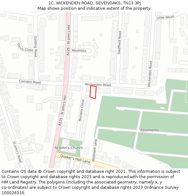 1C, WICKENDEN ROAD, SEVENOAKS, TN13 3PJ: Location map and indicative extent of plot