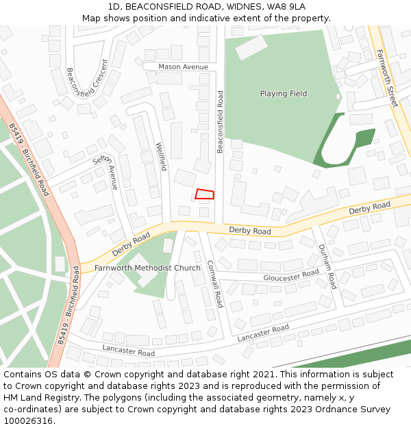 1D, BEACONSFIELD ROAD, WIDNES, WA8 9LA: Location map and indicative extent of plot