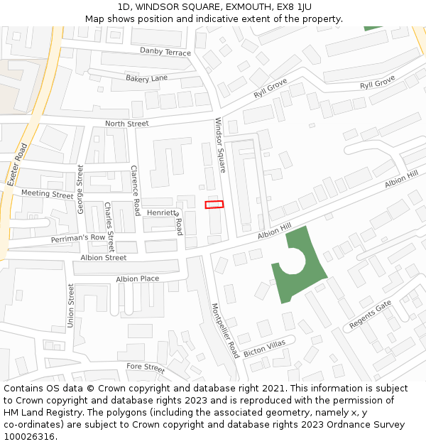 1D, WINDSOR SQUARE, EXMOUTH, EX8 1JU: Location map and indicative extent of plot