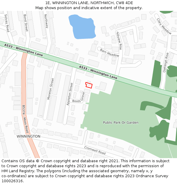 1E, WINNINGTON LANE, NORTHWICH, CW8 4DE: Location map and indicative extent of plot