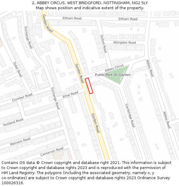 2, ABBEY CIRCUS, WEST BRIDGFORD, NOTTINGHAM, NG2 5LY: Location map and indicative extent of plot