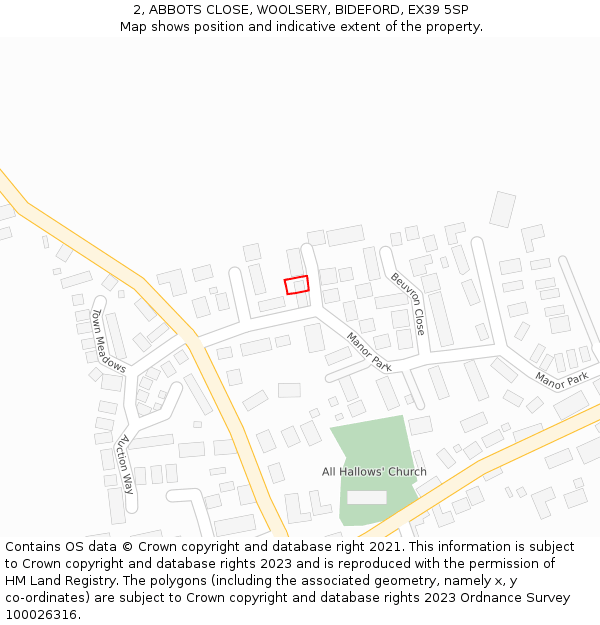 2, ABBOTS CLOSE, WOOLSERY, BIDEFORD, EX39 5SP: Location map and indicative extent of plot