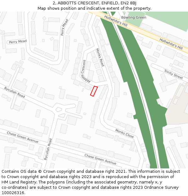 2, ABBOTTS CRESCENT, ENFIELD, EN2 8BJ: Location map and indicative extent of plot