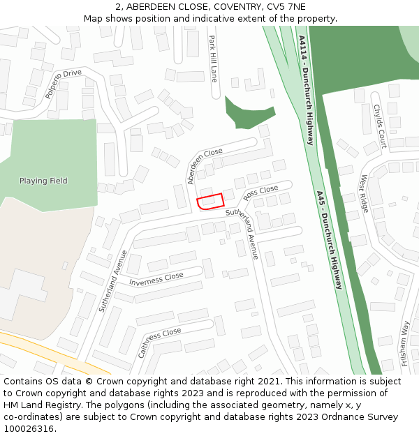 2, ABERDEEN CLOSE, COVENTRY, CV5 7NE: Location map and indicative extent of plot
