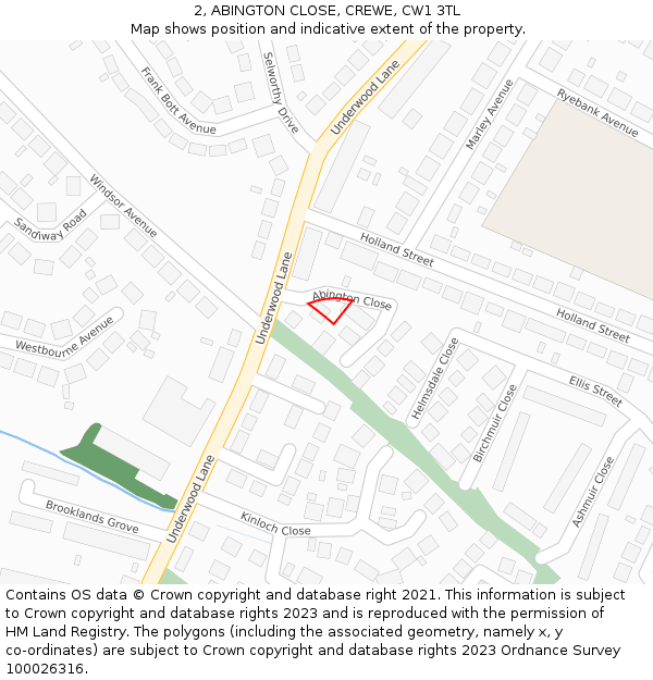 2, ABINGTON CLOSE, CREWE, CW1 3TL: Location map and indicative extent of plot