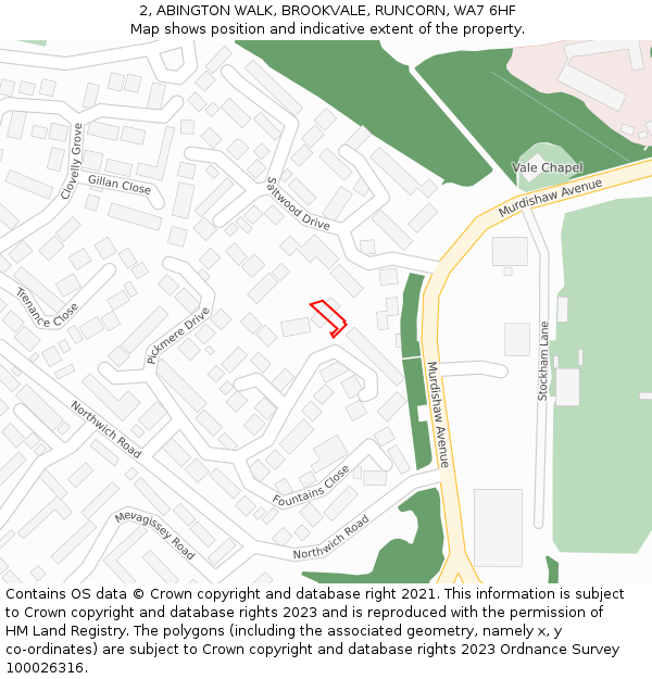 2, ABINGTON WALK, BROOKVALE, RUNCORN, WA7 6HF: Location map and indicative extent of plot