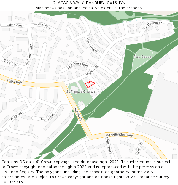 2, ACACIA WALK, BANBURY, OX16 1YN: Location map and indicative extent of plot