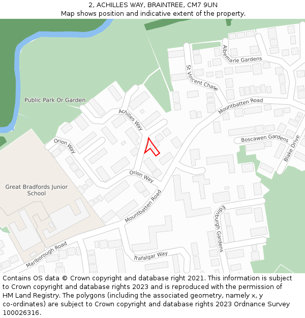 2, ACHILLES WAY, BRAINTREE, CM7 9UN: Location map and indicative extent of plot