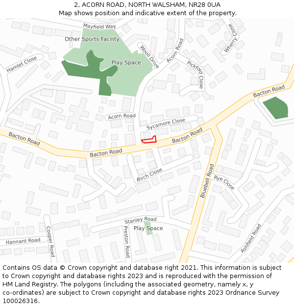 2, ACORN ROAD, NORTH WALSHAM, NR28 0UA: Location map and indicative extent of plot