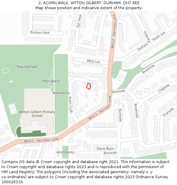 2, ACORN WALK, WITTON GILBERT, DURHAM, DH7 6EE: Location map and indicative extent of plot