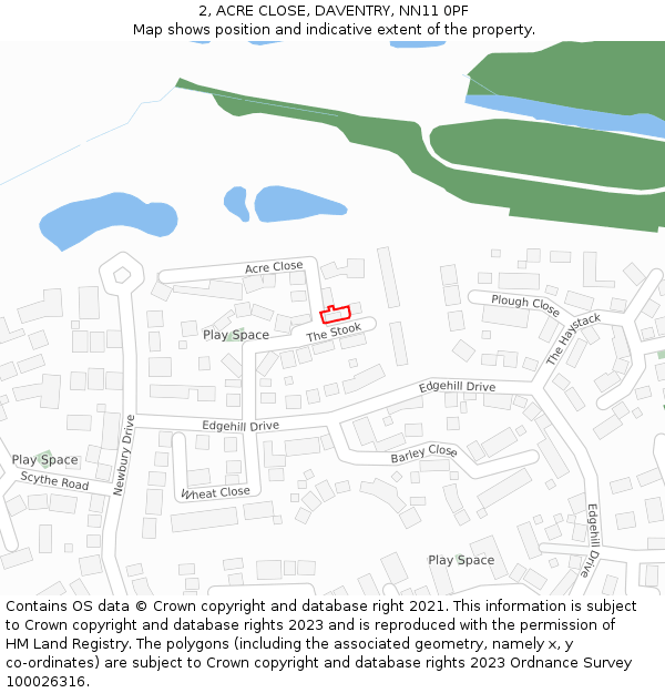 2, ACRE CLOSE, DAVENTRY, NN11 0PF: Location map and indicative extent of plot
