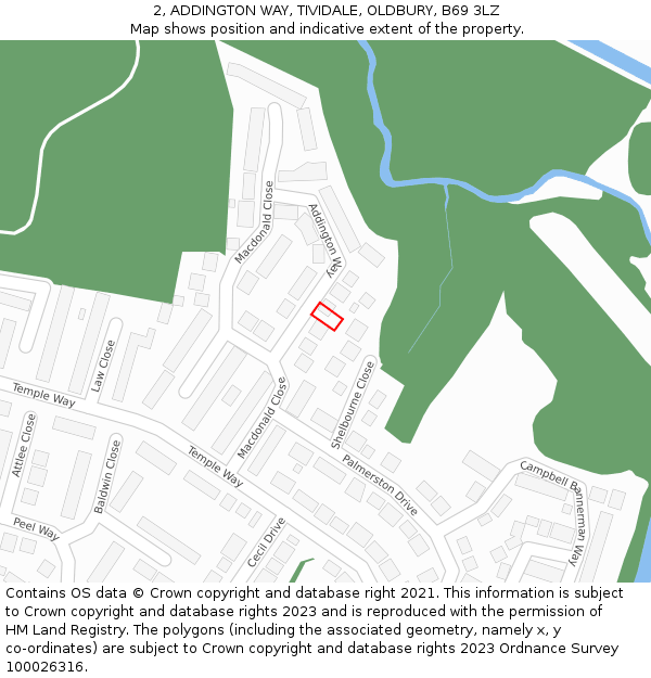 2, ADDINGTON WAY, TIVIDALE, OLDBURY, B69 3LZ: Location map and indicative extent of plot