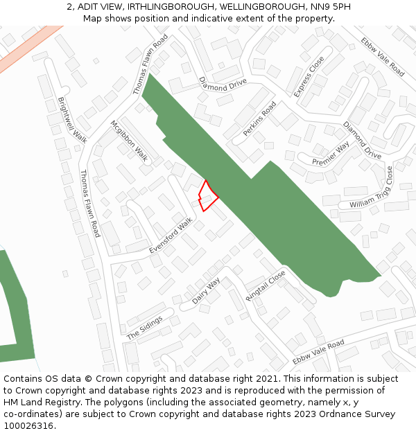 2, ADIT VIEW, IRTHLINGBOROUGH, WELLINGBOROUGH, NN9 5PH: Location map and indicative extent of plot