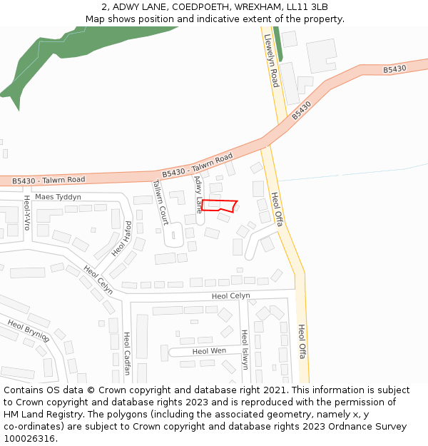 2, ADWY LANE, COEDPOETH, WREXHAM, LL11 3LB: Location map and indicative extent of plot