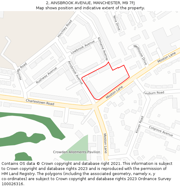 2, AINSBROOK AVENUE, MANCHESTER, M9 7FJ: Location map and indicative extent of plot