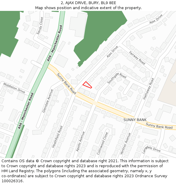 2, AJAX DRIVE, BURY, BL9 8EE: Location map and indicative extent of plot