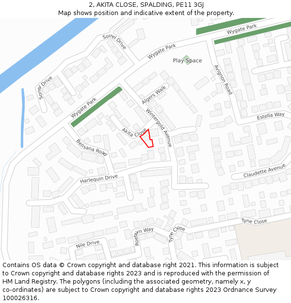 2, AKITA CLOSE, SPALDING, PE11 3GJ: Location map and indicative extent of plot