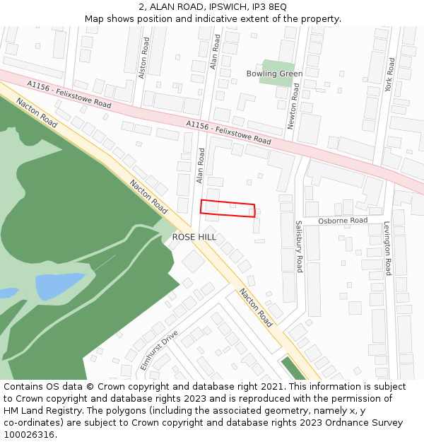 2, ALAN ROAD, IPSWICH, IP3 8EQ: Location map and indicative extent of plot