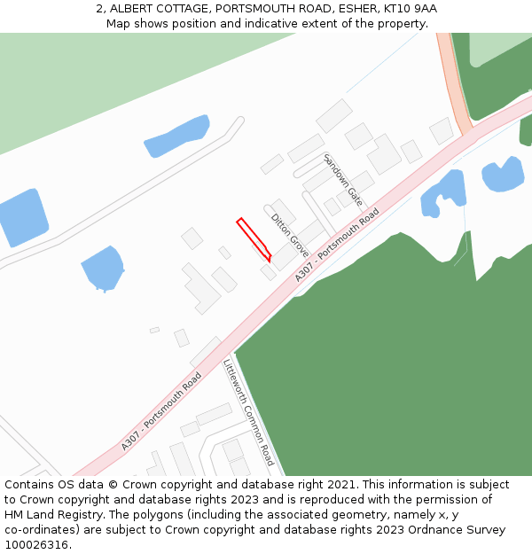 2, ALBERT COTTAGE, PORTSMOUTH ROAD, ESHER, KT10 9AA: Location map and indicative extent of plot