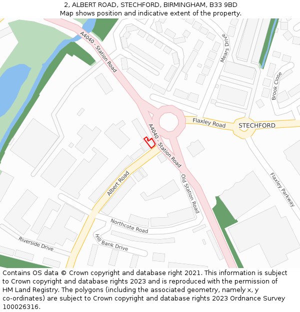 2, ALBERT ROAD, STECHFORD, BIRMINGHAM, B33 9BD: Location map and indicative extent of plot