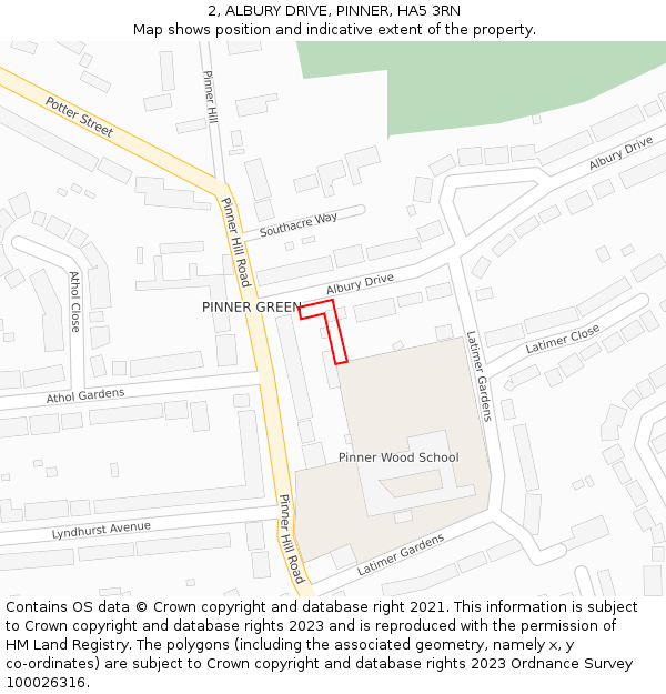 2, ALBURY DRIVE, PINNER, HA5 3RN: Location map and indicative extent of plot